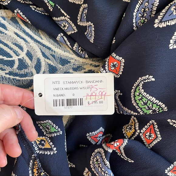 Nathalie Seavers Stanwyck Paisley Dress Navy Maxi Short Sleeve - Picture 6 of 7